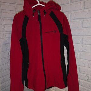 Free Country Ladies Size Small Red w/ Black Fleece Lined Full Zip Hooded Jacket